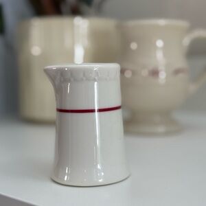 White Ceramic Creamer with Thin Red Band